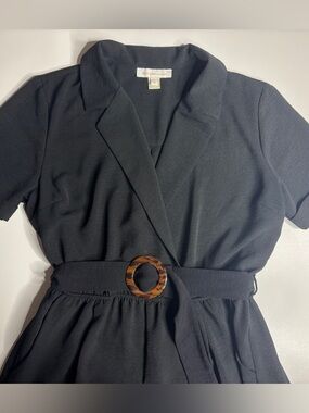 Monteau LA Black Jumpsuit Belted Wide Leg Minimalist Workwear Chic XL